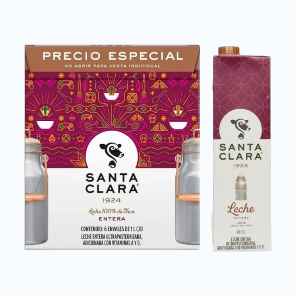 Leche Santa Clara Entera Caja con 6 Piezas de 1 Litro 1 Leche Santa Clara