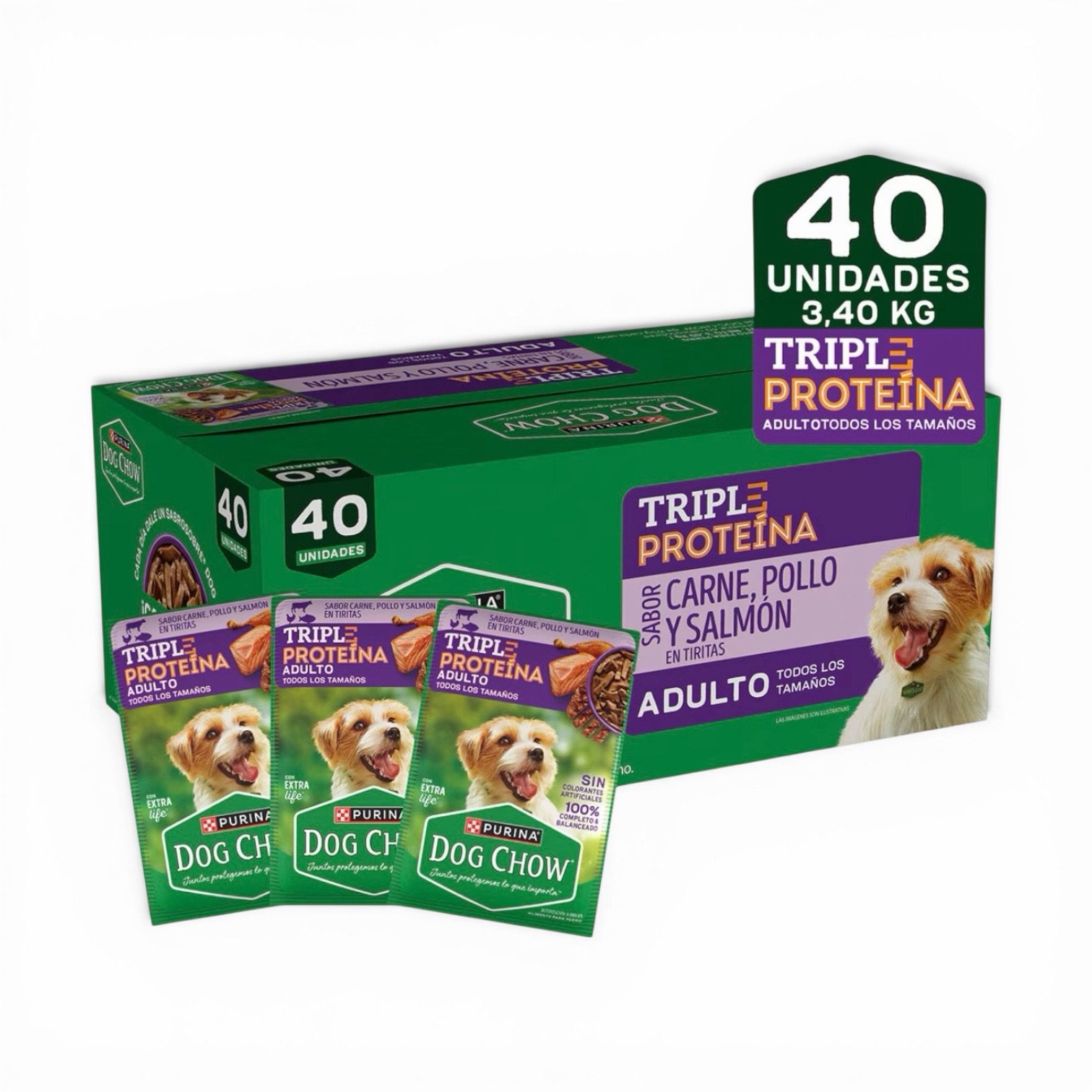 Dog Chow Alimento Húmedo Para Perro Adulto Sabor Carne, Pollo y Salmón 40 Sobres 1 Dog Chow Alimento
